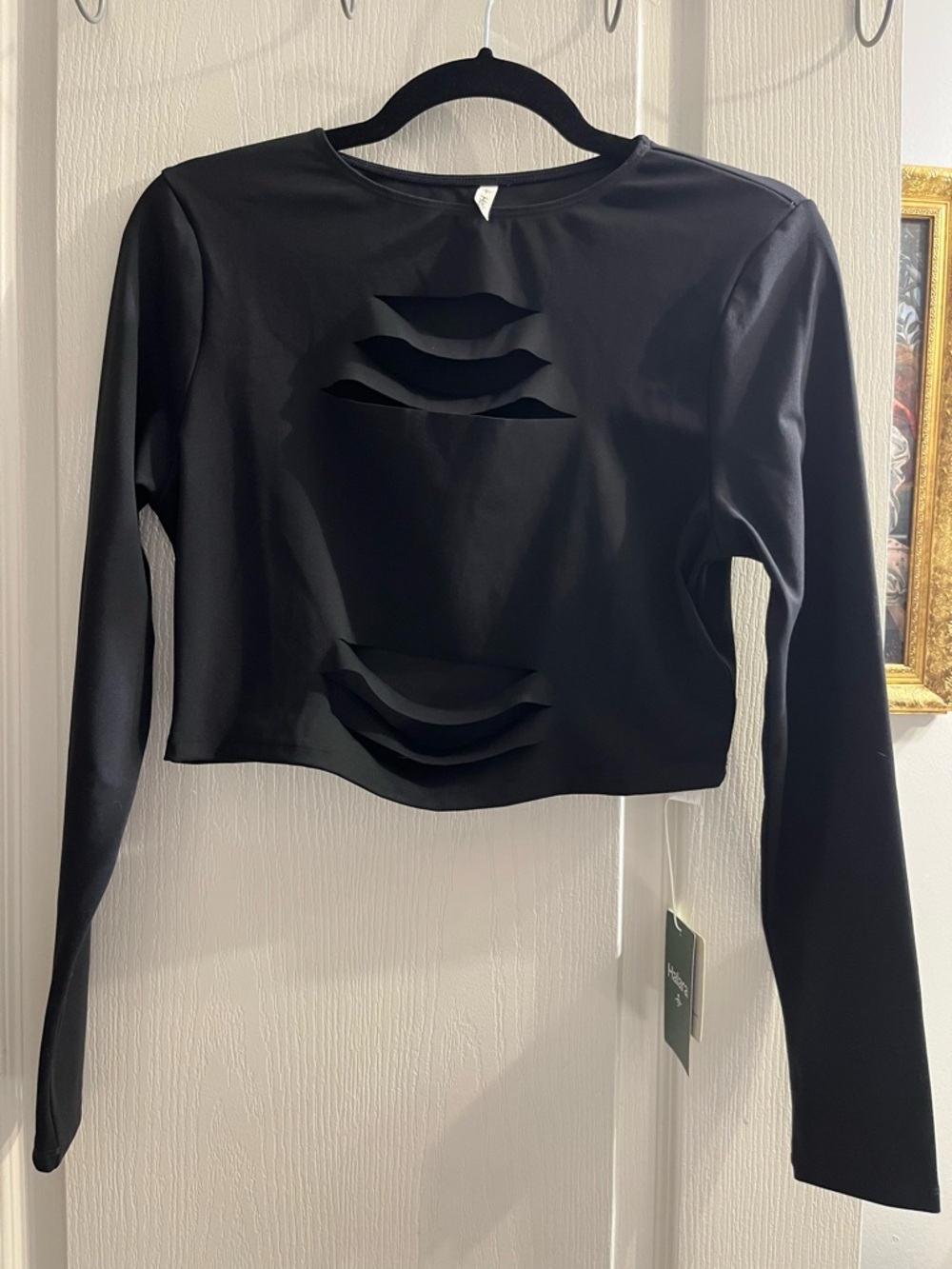 HALARA Black Long Sleeve Cropped Cutout Top